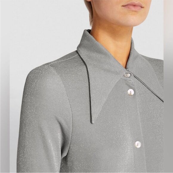 Sleeper Venera Lurex Lounge Suit Set Top and Pants Silver Flared Cuffs NWT $350 - Picture 5 of 11